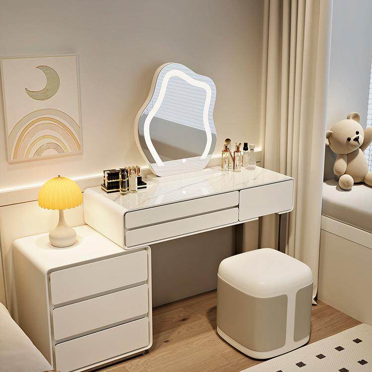 奶油岩板纳MTQ梳妆台卧小户型风用实木化妆桌现室代简约转角收化