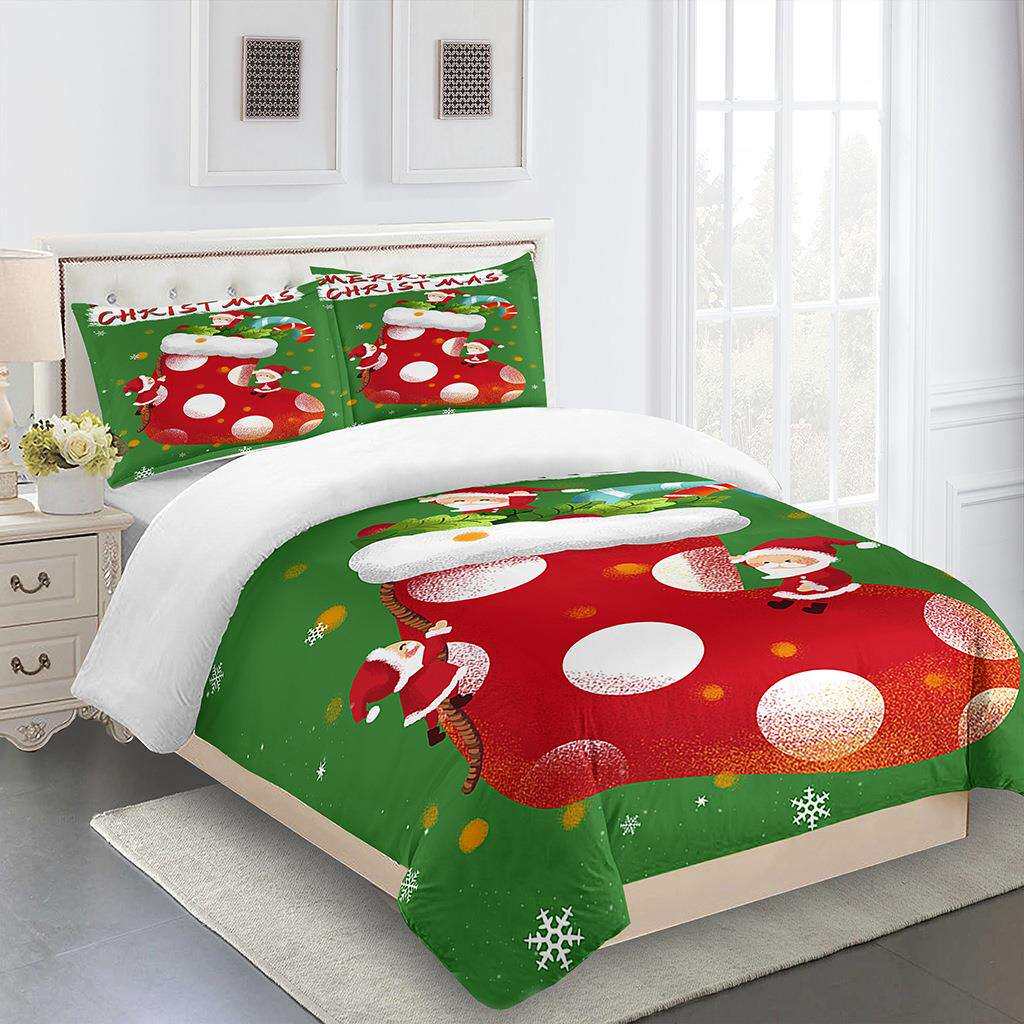 跨境床上三件套来图圣诞节被套枕套家纺四件套印花源头供货厂家