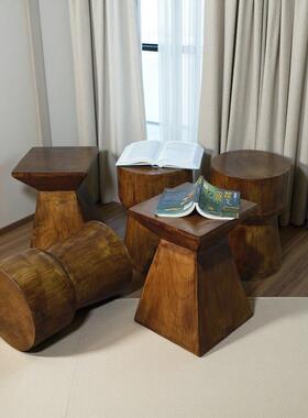 实木墩子深胡桃色新中原木根凳式民宿边子角几摆件cj88木桩雕矮凳