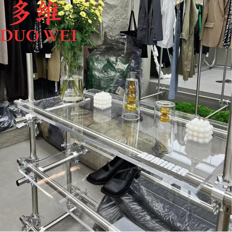 工业风服装店展示架买手店脚手架挂衣架不锈钢落地中岛圆管陈列架