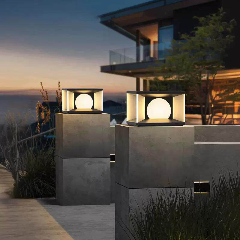 2024新款别墅太阳能柱头灯户外防水庭院大门两侧柱子灯室外墙头灯