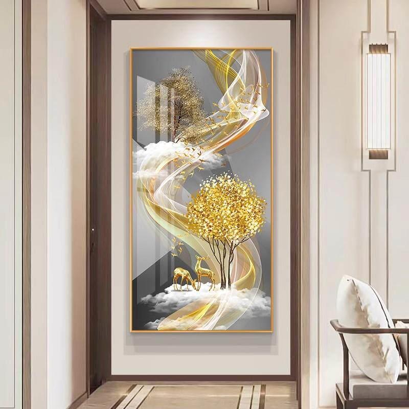 轻奢高档发财鹿入户玄关装饰画 画走廊过道高级感壁画 画挂画 画