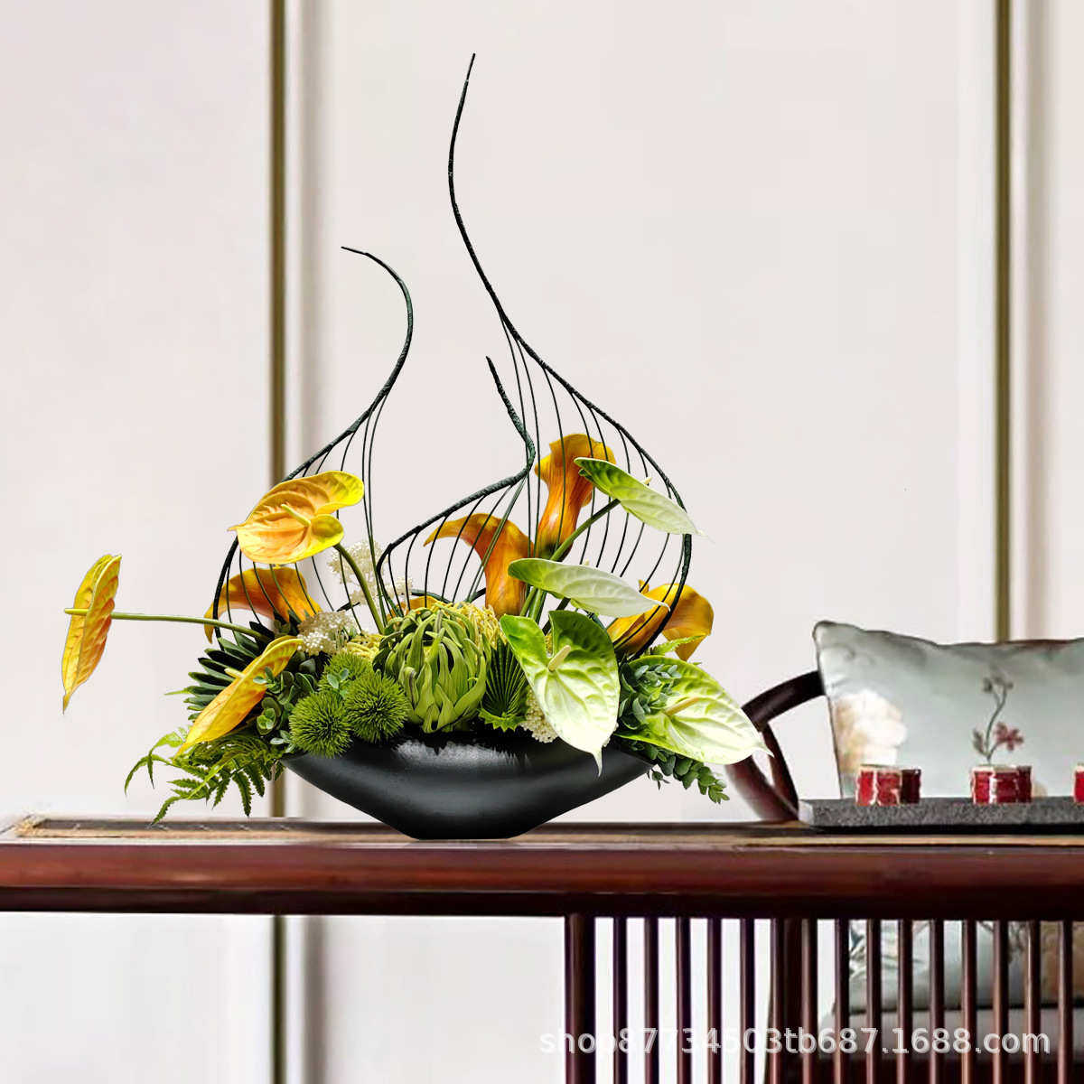 现代新中式仿真花艺插花样板间客厅餐桌酒店吧台展厅假花装饰摆件,鲜花速递/花卉仿真/绿植园艺,仿真绿植,淘宝优惠券,粉丝福利购,淘宝优惠卷