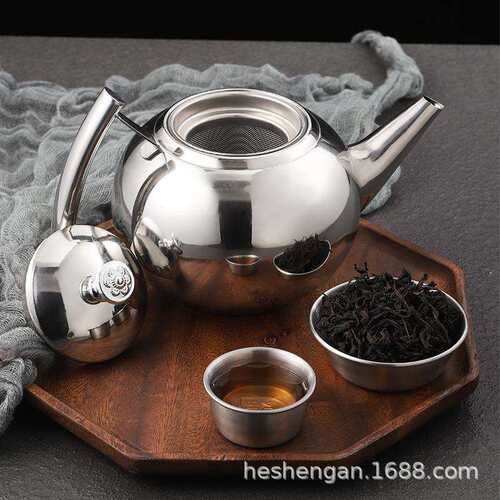 1L2L加厚带过滤网不锈钢茶泡茶壶 家用金色商用餐厅茶水米酒壶