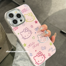 粉色hellokitty镜头膜适用苹果15手机壳iphone14promax女款15pro13防摔12软边硬壳，11硅胶可爱卡通女生款