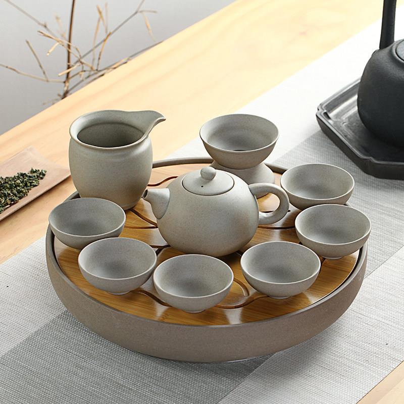 土陶茶具套装 粗陶功夫茶壶侧把茶杯套装整套 陶瓷盖碗无釉茶具