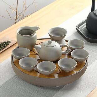 土陶茶具套装 粗陶功夫茶壶侧把茶杯套装整套 陶瓷盖碗无釉茶具