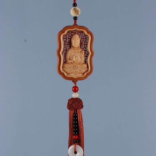 高档像高挂档本命佛车载挂件桃木汽车饰装观音菩萨后视镜吊坠车内