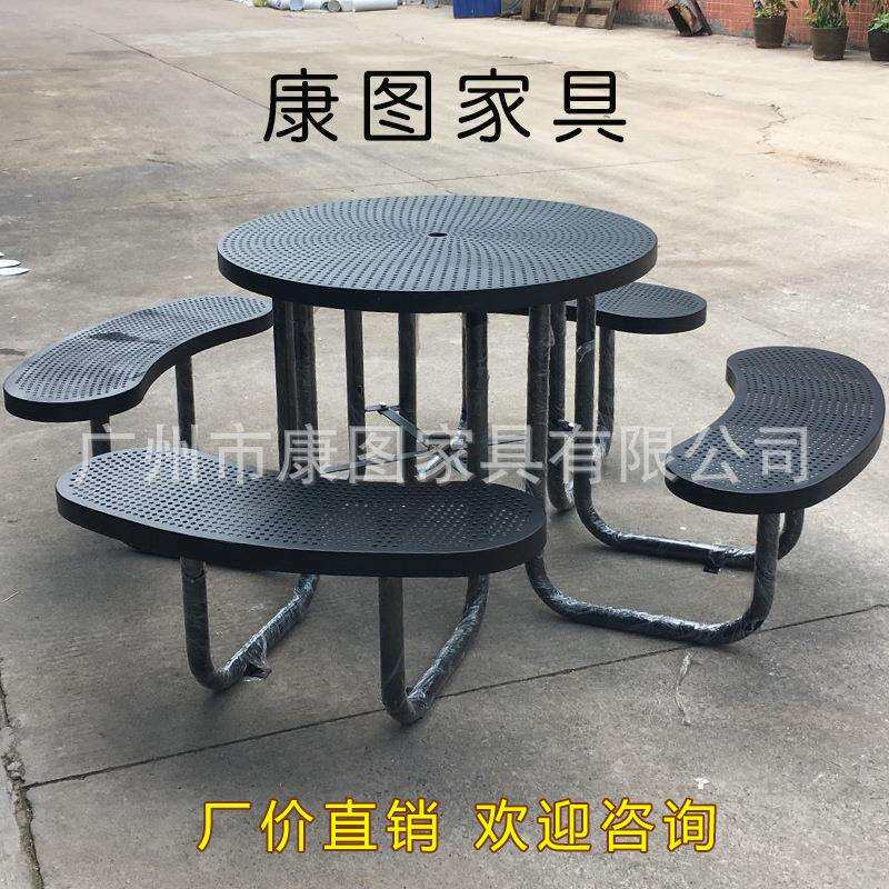 户外铁艺连体桌椅室外铁艺桌椅休闲椅庭院连体桌椅露天餐桌椅组合