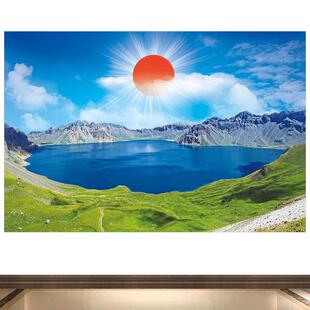 长白山天池画湖泊湖水财源滚滚聚财画客厅办公室书房背景墙自粘贴