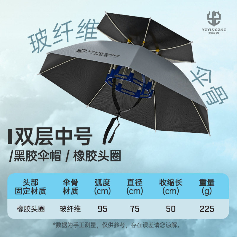 头戴式钓鱼伞户外防晒遮阳伞新款黑胶折叠雨伞帽采茶渔具斗笠帽伞