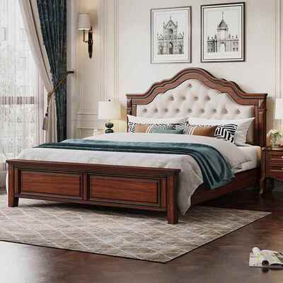 式实木简大床桃花芯木大床约气主卧1.8m床211大床婚美床卧室床具