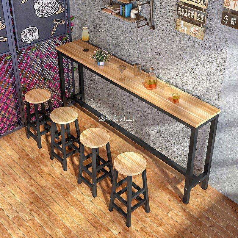 简易靠墙吧台桌商用窄桌子家用长条桌奶茶店桌椅组合高脚吧台椅子