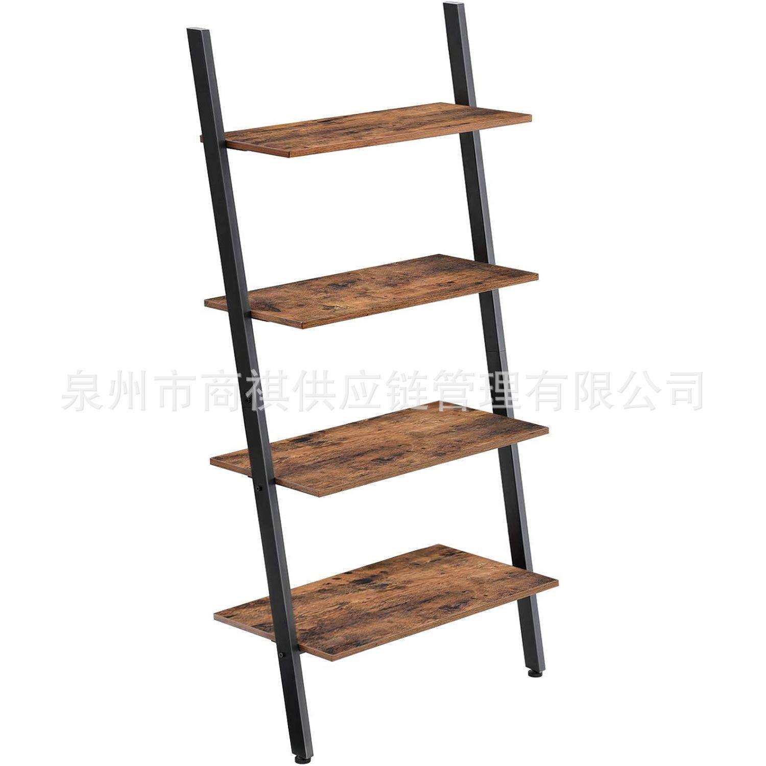 热销梯子架四层置物架靠墙书架钢木家具落地置物架收纳架花架
