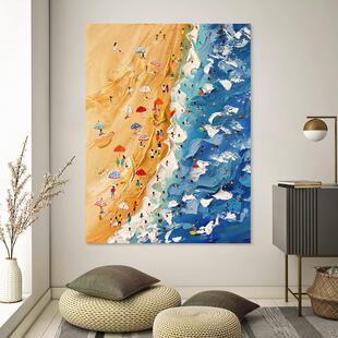 夏日海滩艺术手绘油画大海治愈系小众装 饰画客厅挂画玄关肌理画