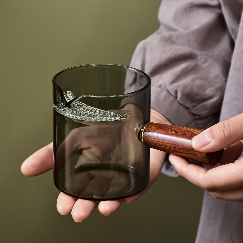 侧把月牙公杯耐热玻璃茶水分离倒茶杯分茶杯功夫茶具泡茶器公道杯