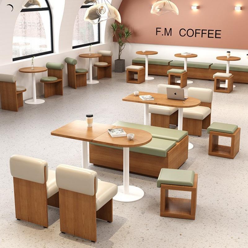 网红奶茶咖啡店桌椅组合工业风西餐厅实木餐厅卡座沙发储物长凳