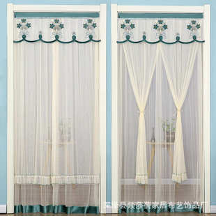 蚊帘隔断帘卧室家用帘免厨房纱门纱帘打孔卫生间蕾丝帘双层装饰防