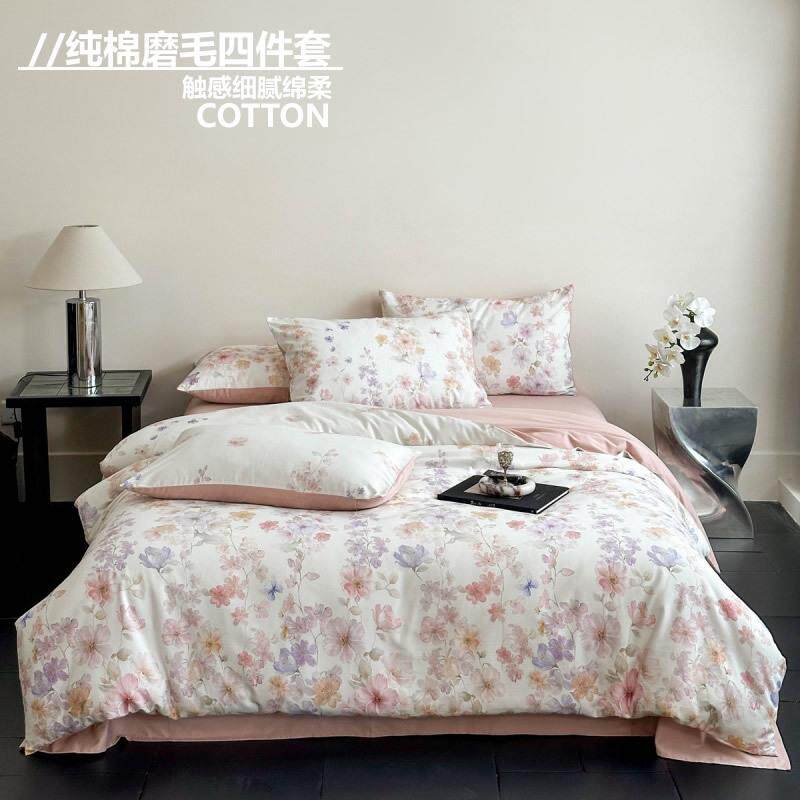 加厚纯棉磨毛四件套植物田园风数码印花斜纹保暖冬全棉床上四件套