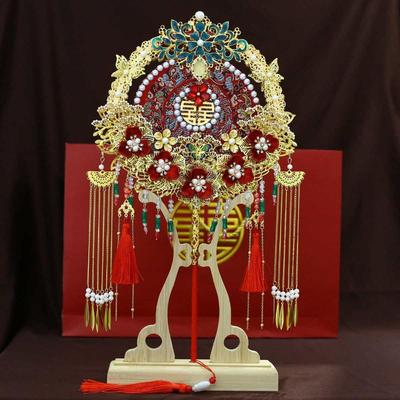 新品双色团扇批发结婚新娘秀禾服手工婚扇中式喜扇成品团扇9261