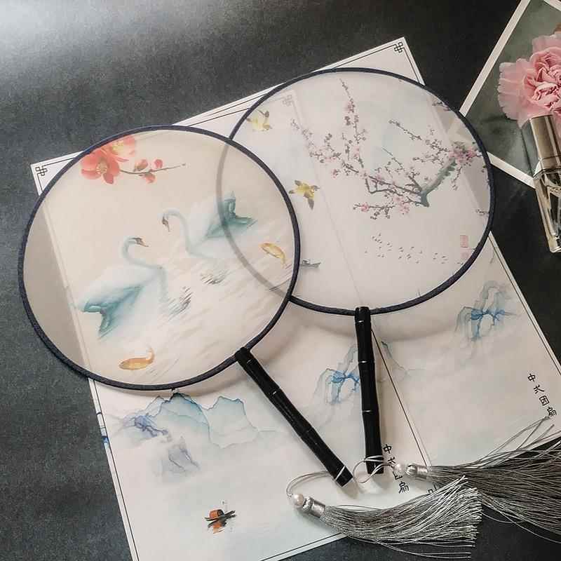 古风扇子团扇中国风舞蹈夏季古典古装儿童汉服女式长柄流苏小圆扇