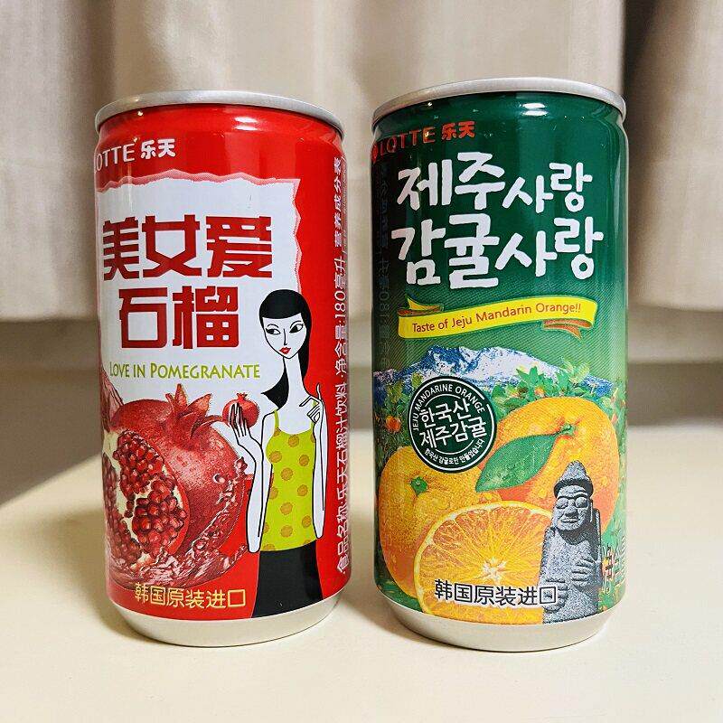 韩国进口lotte 乐天济州岛柑橘汁芒果汁石榴汁饮料180ml 铝罐装