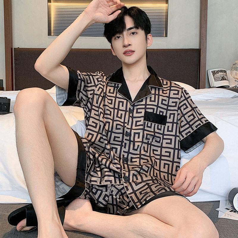 睡衣男夏季2025新款冰丝薄款男款夏款短袖丝绸家居服男士夏天套装