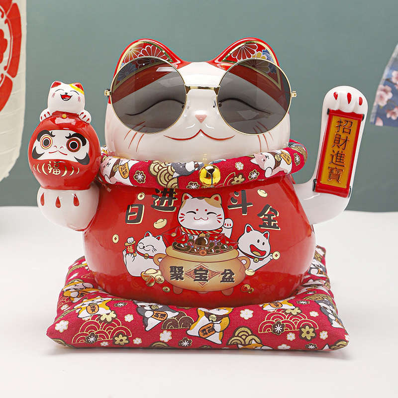 招财猫摆件陶瓷开业大号自动摇手前台家居客厅店铺装饰发财猫礼品