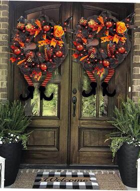Halloween Wreath With Led Lights Door Hanging Decoration Pum