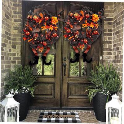 Halloween Wreath With Led Lights Door Hanging Decoration Pum