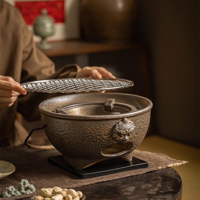 围炉煮茶仿古粗陶茶道功夫煮茶器茶炉取暖炉户外露营烧烤炭火炉盆
