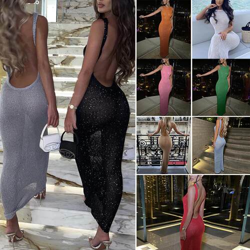 Beach Vacation Backless Long Dress Knitted Hollow Out