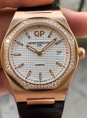 公价20.7万】98新GP芝柏表34mm桂冠玫瑰金原钻80189石英女表正品