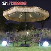 庭院农庄仿真稻草伞户外遮阳伞咖啡店外摆中柱伞太阳能带灯茅草伞