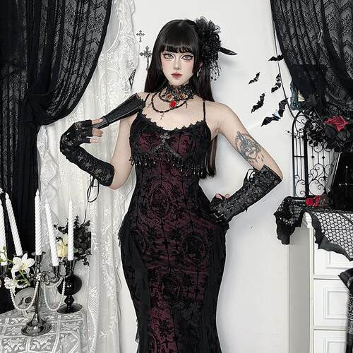 Cross fringe dress, subculture long skirt