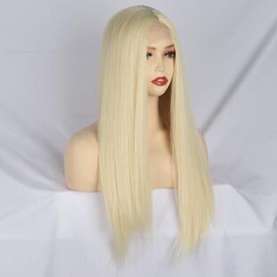 直销跨境欧美假发女金色613小蕾丝假发中分长直发化纤头套wig 新款