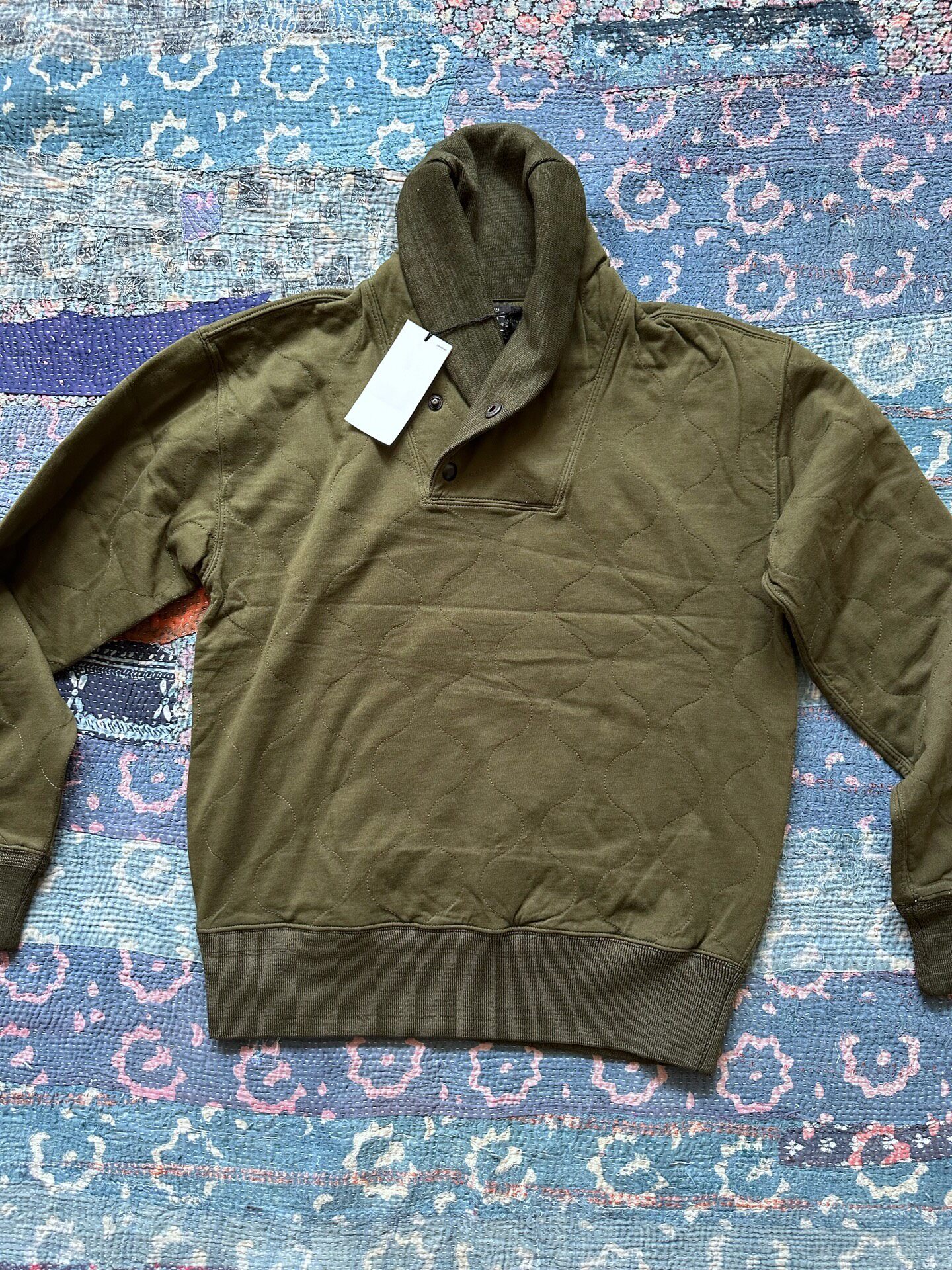 RRL Olive Green Shawl Collar Sweater