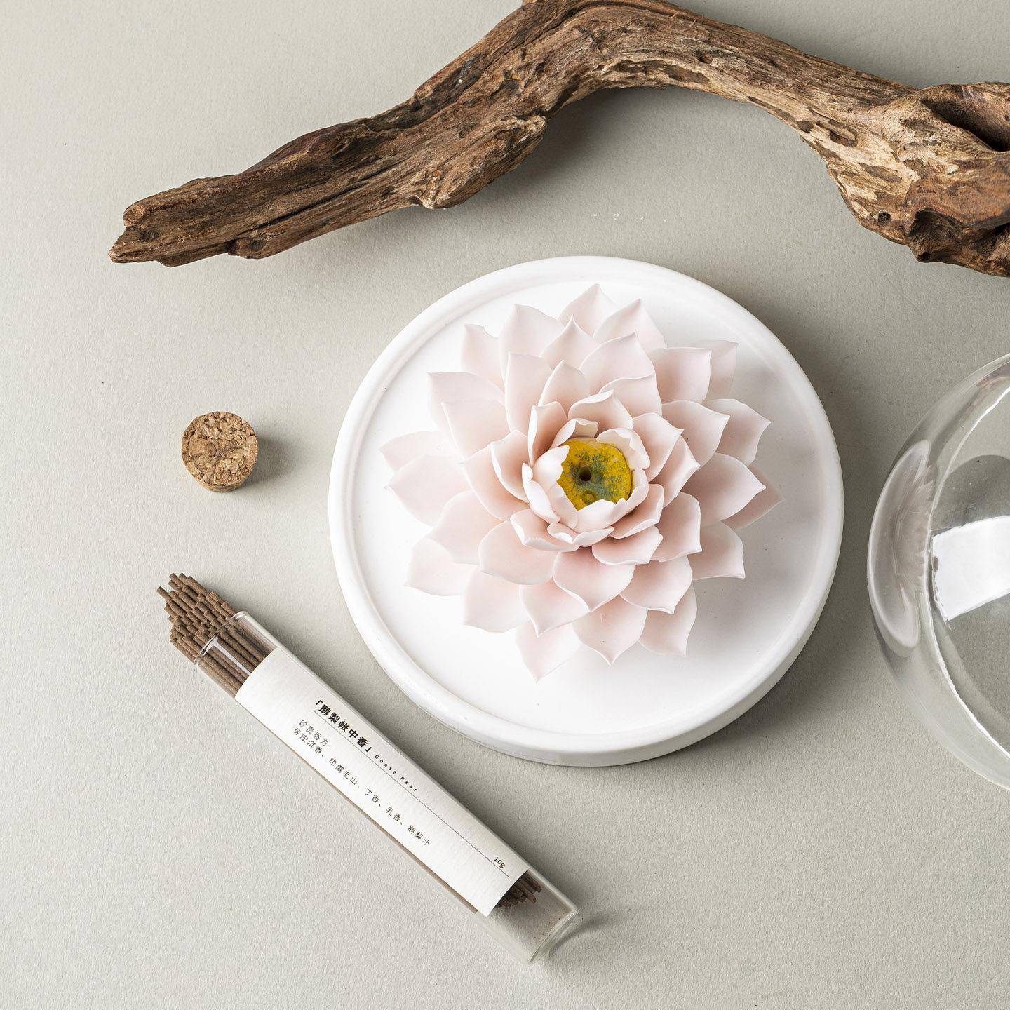 白玉瓷睡莲非遗手捏陶瓷花线香插扩香器香薰家居摆件高端小众礼物