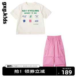 gxgkids童装儿童套装24夏男女童，洋气两件套短袖，t恤工装休闲裤