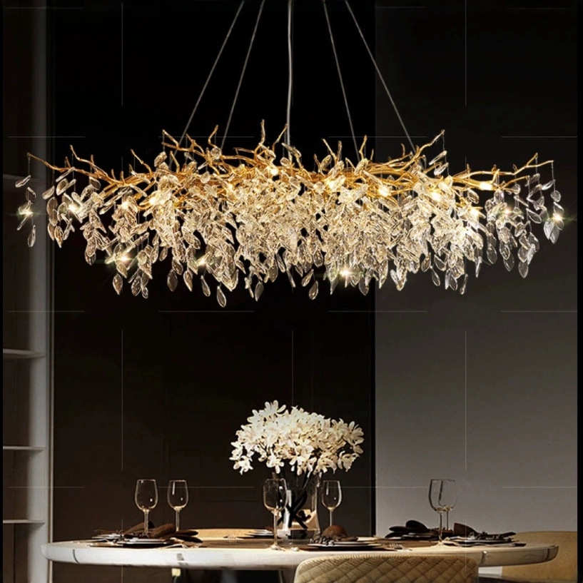 枝形吊灯法式水晶灯简约客厅大气吊灯复式楼美式卧室树枝豪华圆形