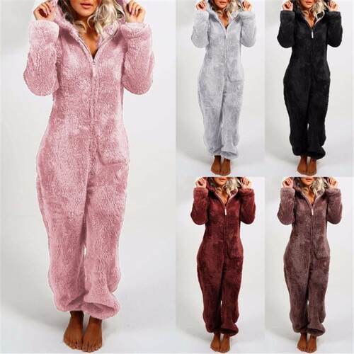 Women's Fall Winter Fleece Lined Plush Jumpsuit Onesies