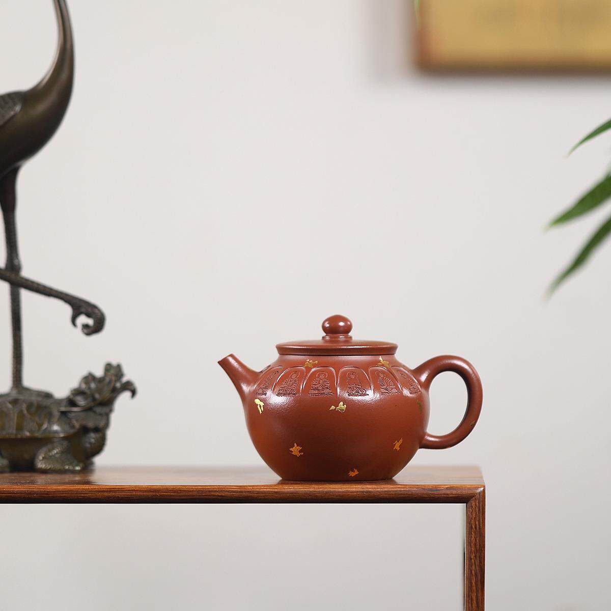 敦煌遗风原矿龙血砂手工刻画洒金王芳宜兴紫砂壶工堂供货源头茶具