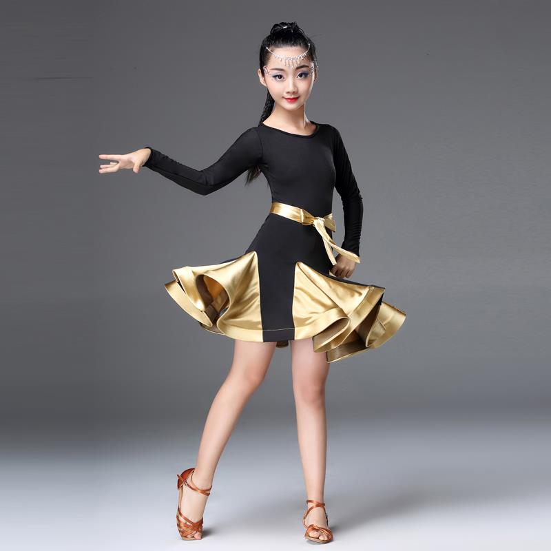 高档新款儿考童拉丁舞裙女长演出服春秋袖季级童表演服比赛舞蹈练