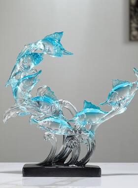 酒柜子装饰品摆件软装高级感家居客厅轻奢高档电视水晶剑鱼办公室