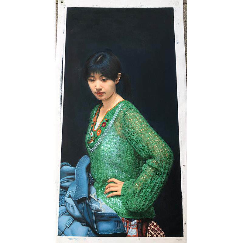 小姜纯手绘油画中国当代超现实写实装饰画客厅小唐人物肖像挂画