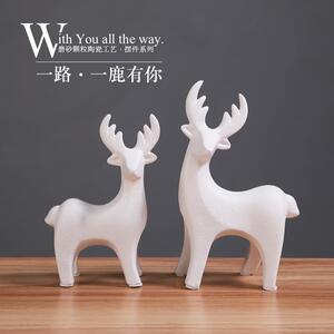 陶瓷情侣鹿摆件茶宠北欧极简饭厅房间创意玄关电视柜酒柜办公家居