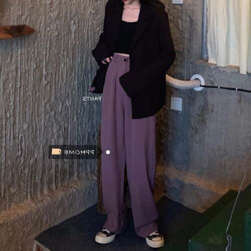 简遇luck品质女装高腰西装裤子女纯色运动裤休闲坠感阔腿裤女九分