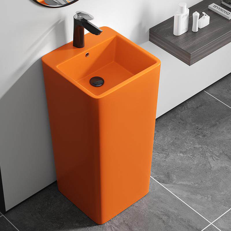 新款直销哑光立柱盆落地式洗脸盆橙色陶瓷盆红色洗手盆小号连体盆