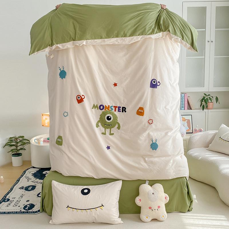 全棉毛巾绣四件套大版卡通纯棉床单被套床笠宿舍三件套4床上用品