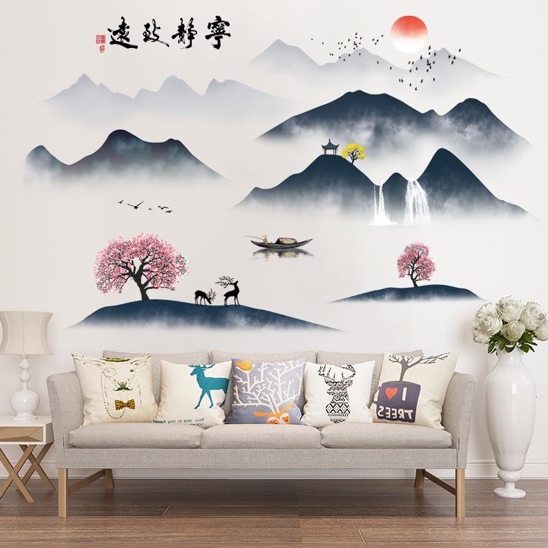 旅康墙贴CH69032宁静致远水墨画国风古风客厅居家墙面布置装饰画